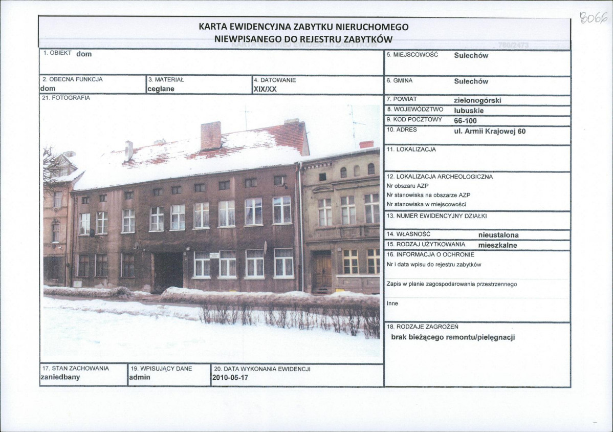 Karta obiektu niewpisanego do rejestru, skan nr 1