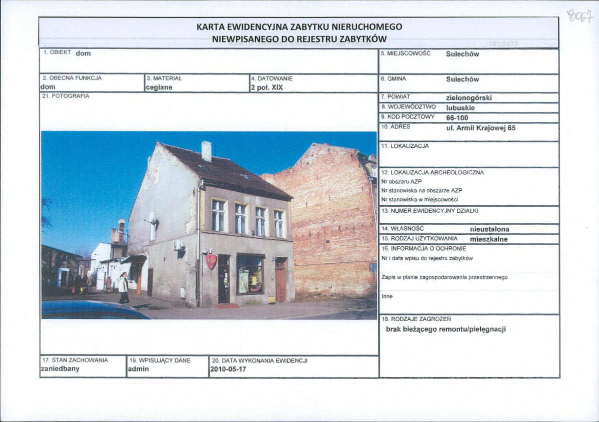 Karta obiektu niewpisanego do rejestru, skan nr 1