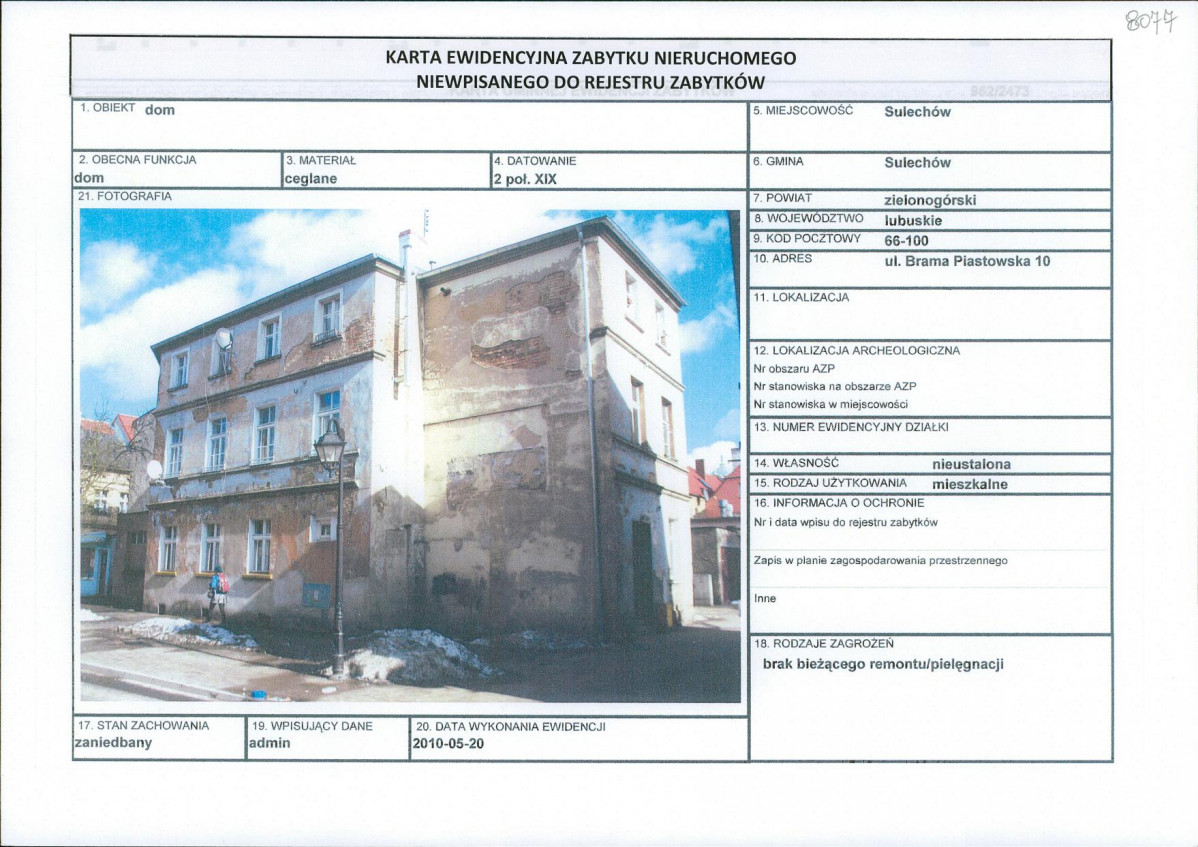 Karta obiektu niewpisanego do rejestru, skan nr 1