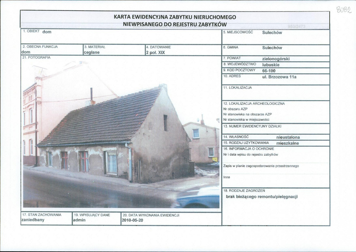 Karta obiektu niewpisanego do rejestru, skan nr 1