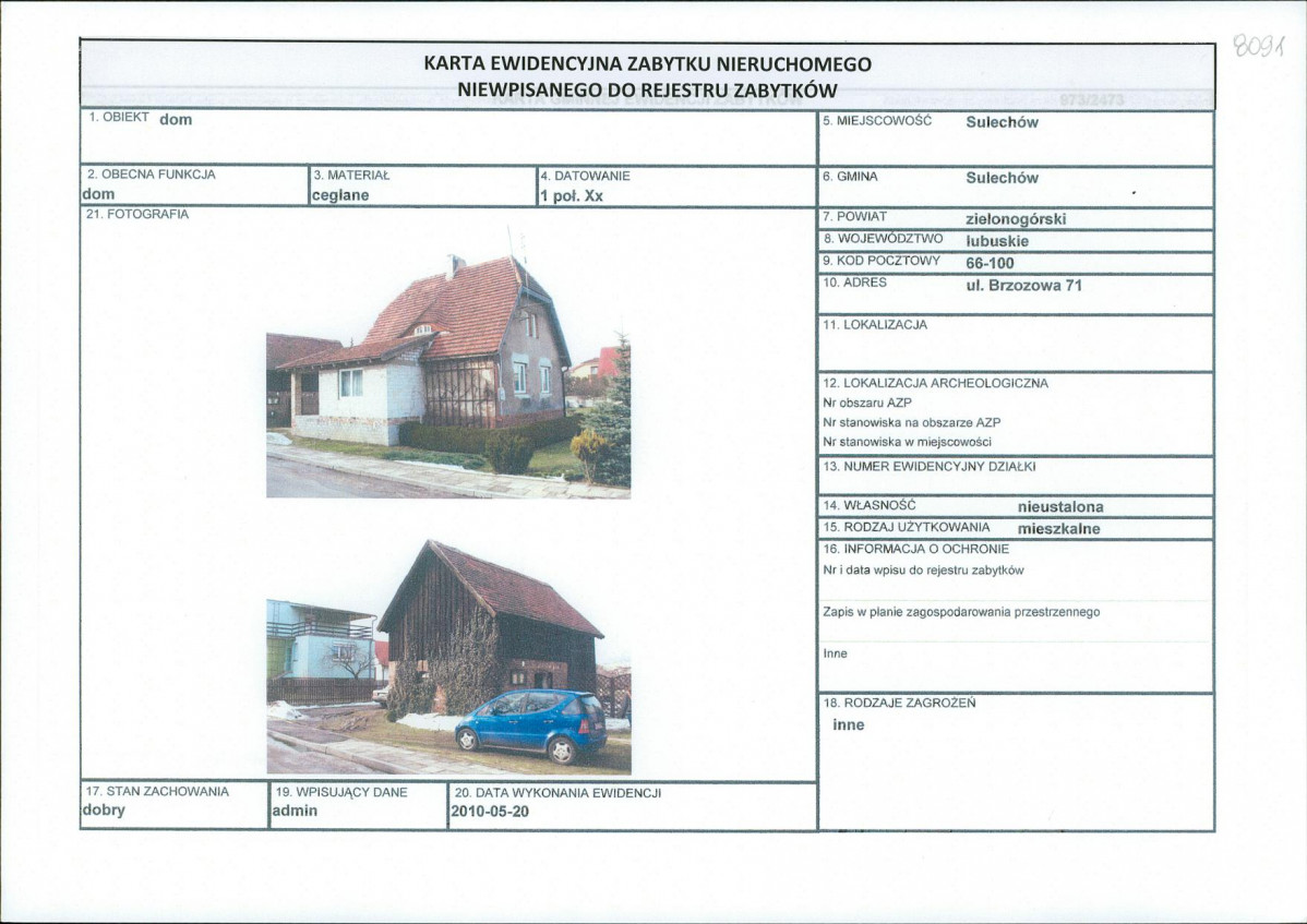 Karta obiektu niewpisanego do rejestru, skan nr 1