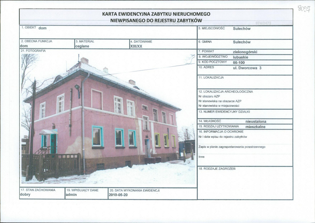 Karta obiektu niewpisanego do rejestru, skan nr 1
