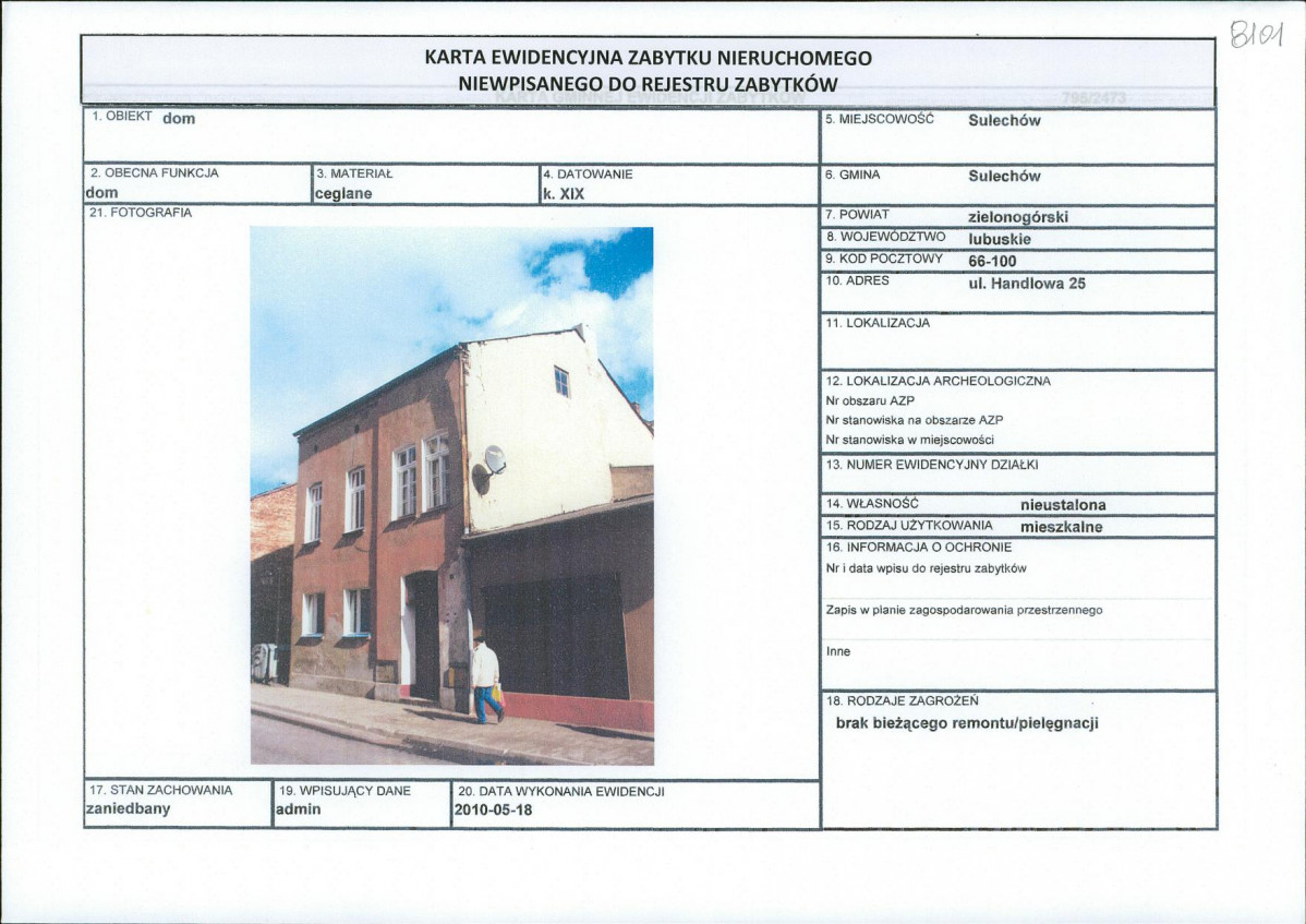 Karta obiektu niewpisanego do rejestru, skan nr 1