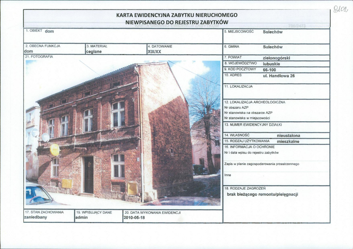 Karta obiektu niewpisanego do rejestru, skan nr 1