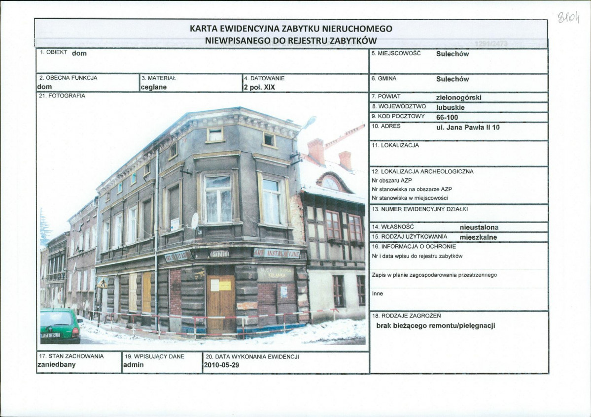 Karta obiektu niewpisanego do rejestru, skan nr 1