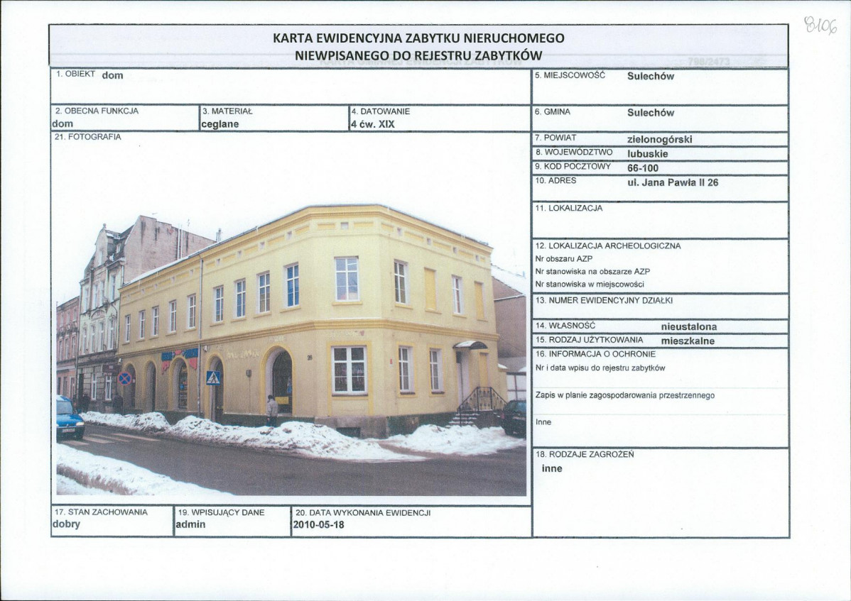 Karta obiektu niewpisanego do rejestru, skan nr 1