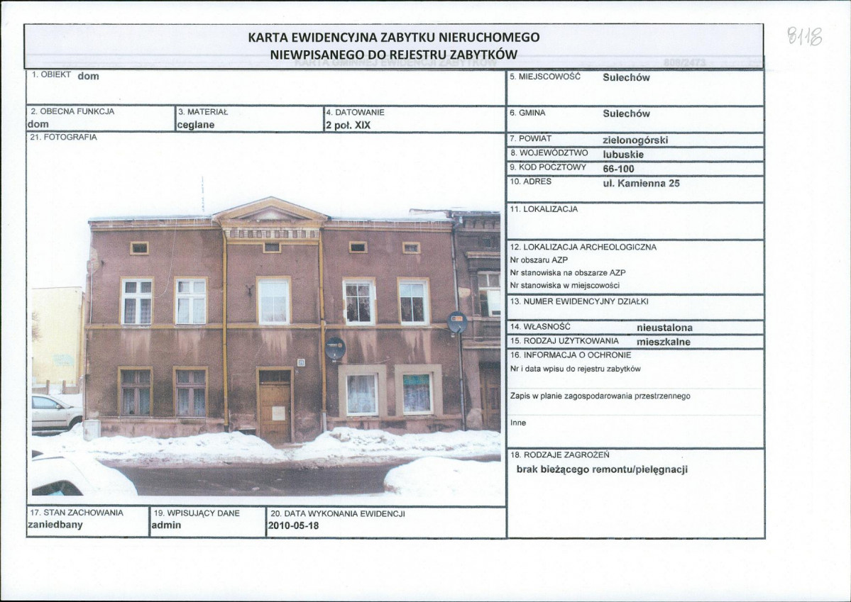 Karta obiektu niewpisanego do rejestru, skan nr 1