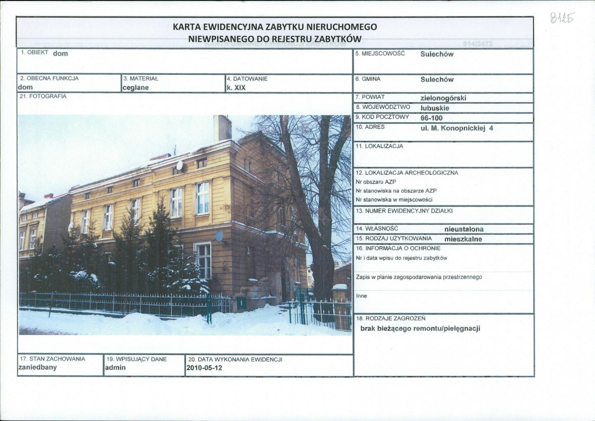 Karta obiektu niewpisanego do rejestru, skan nr 1