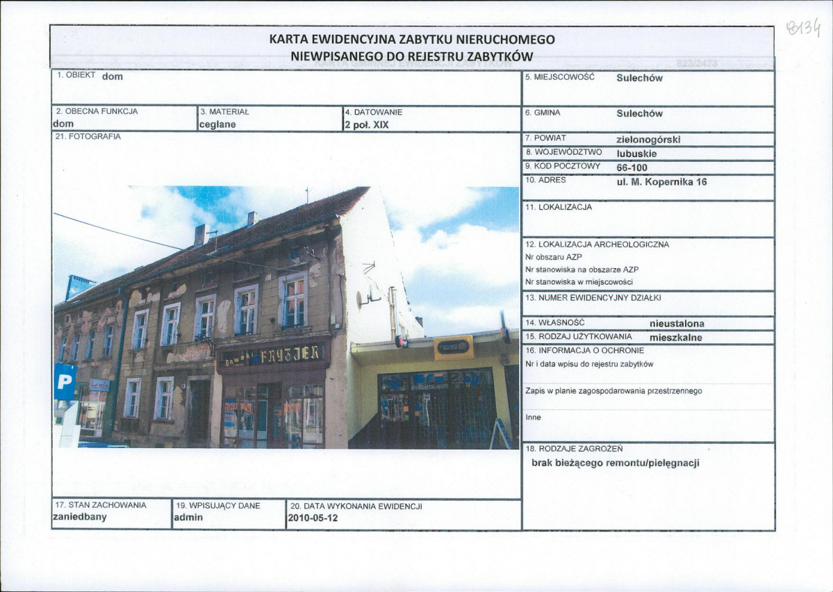Karta obiektu niewpisanego do rejestru, skan nr 1