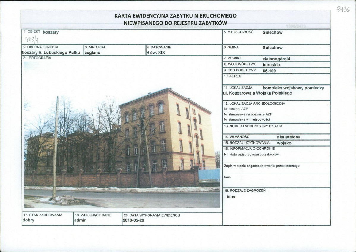 Karta obiektu niewpisanego do rejestru, skan nr 1
