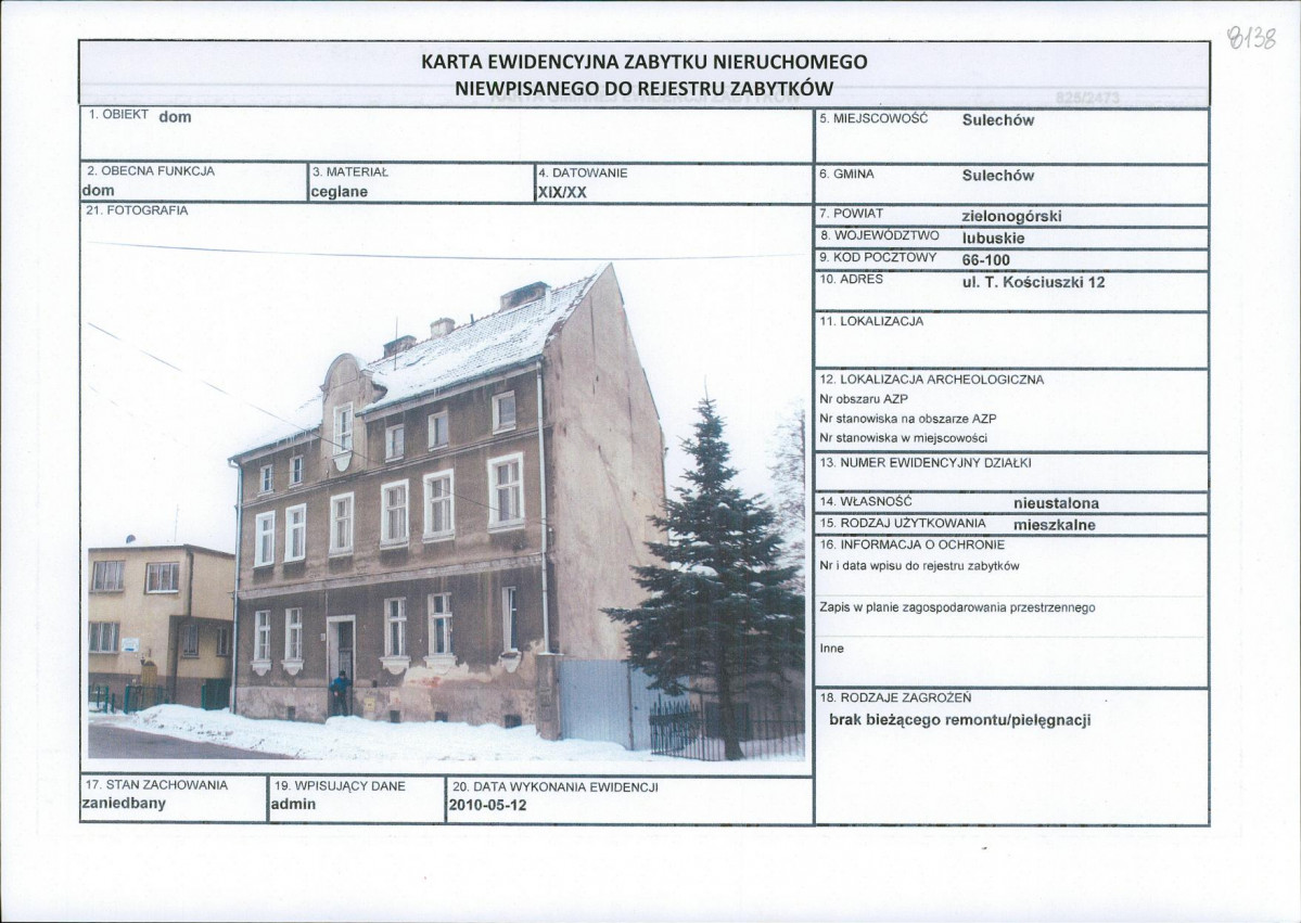 Karta obiektu niewpisanego do rejestru, skan nr 1