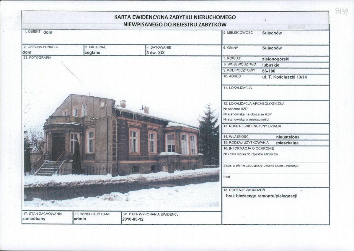 Karta obiektu niewpisanego do rejestru, skan nr 1