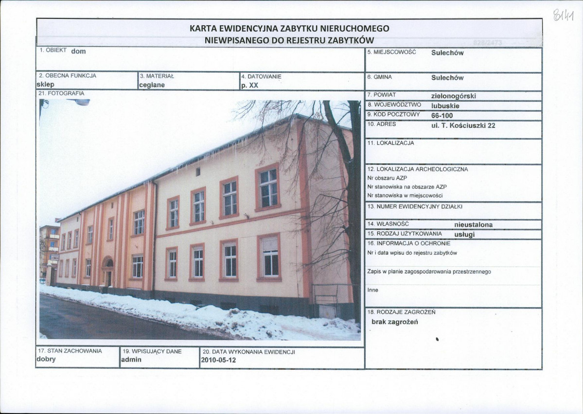 Karta obiektu niewpisanego do rejestru, skan nr 1
