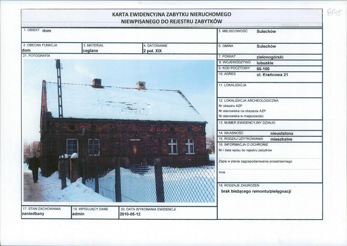 Karta obiektu niewpisanego do rejestru, skan nr 1