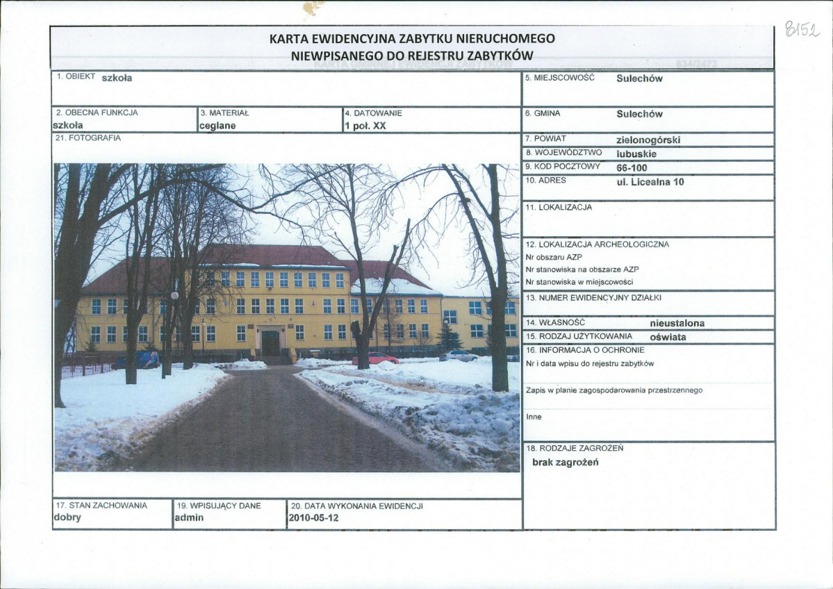 Karta obiektu niewpisanego do rejestru, skan nr 1