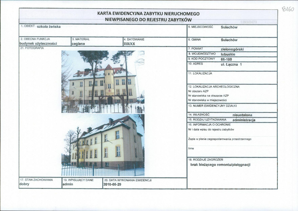 Karta obiektu niewpisanego do rejestru, skan nr 1