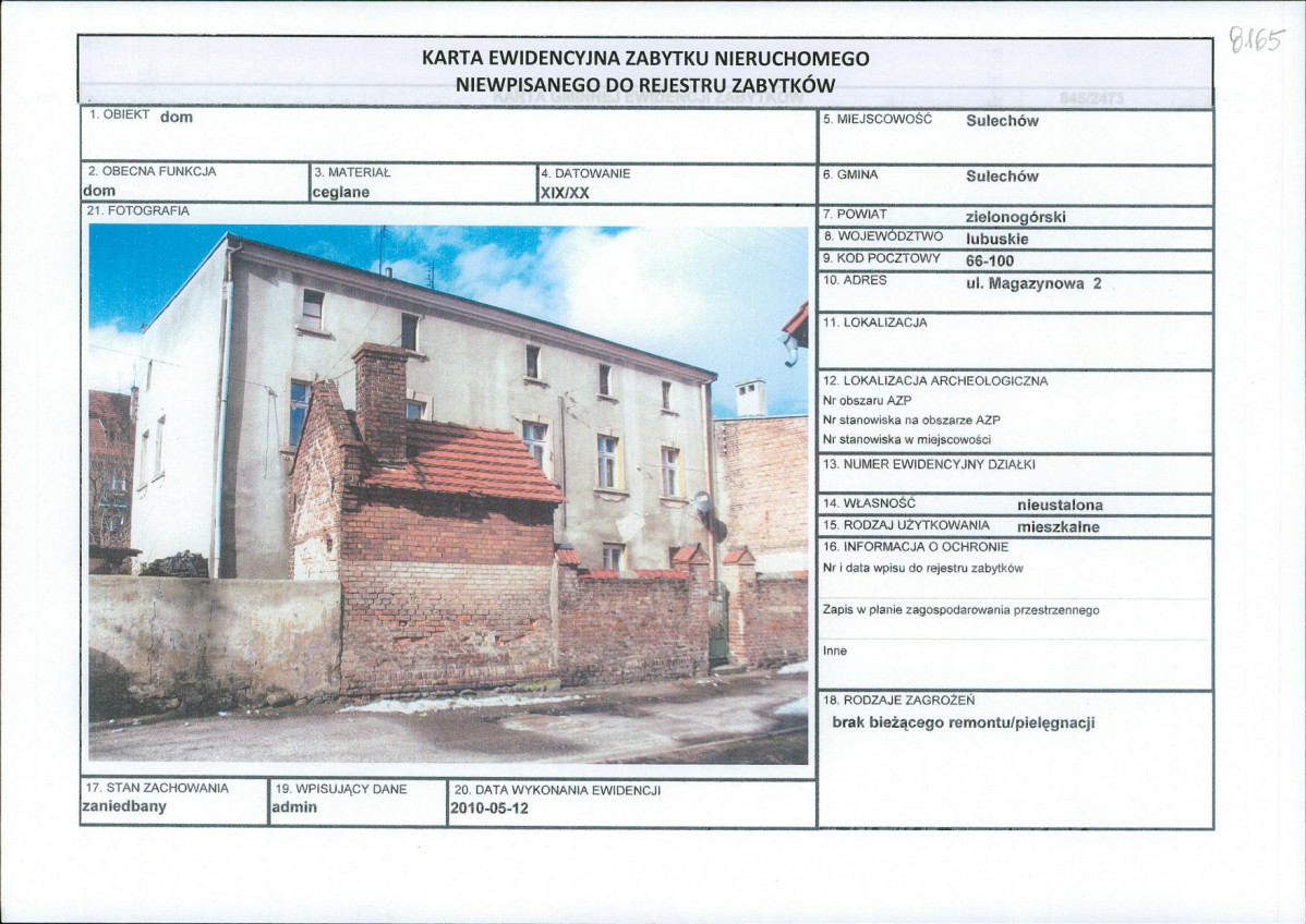 Karta obiektu niewpisanego do rejestru, skan nr 1