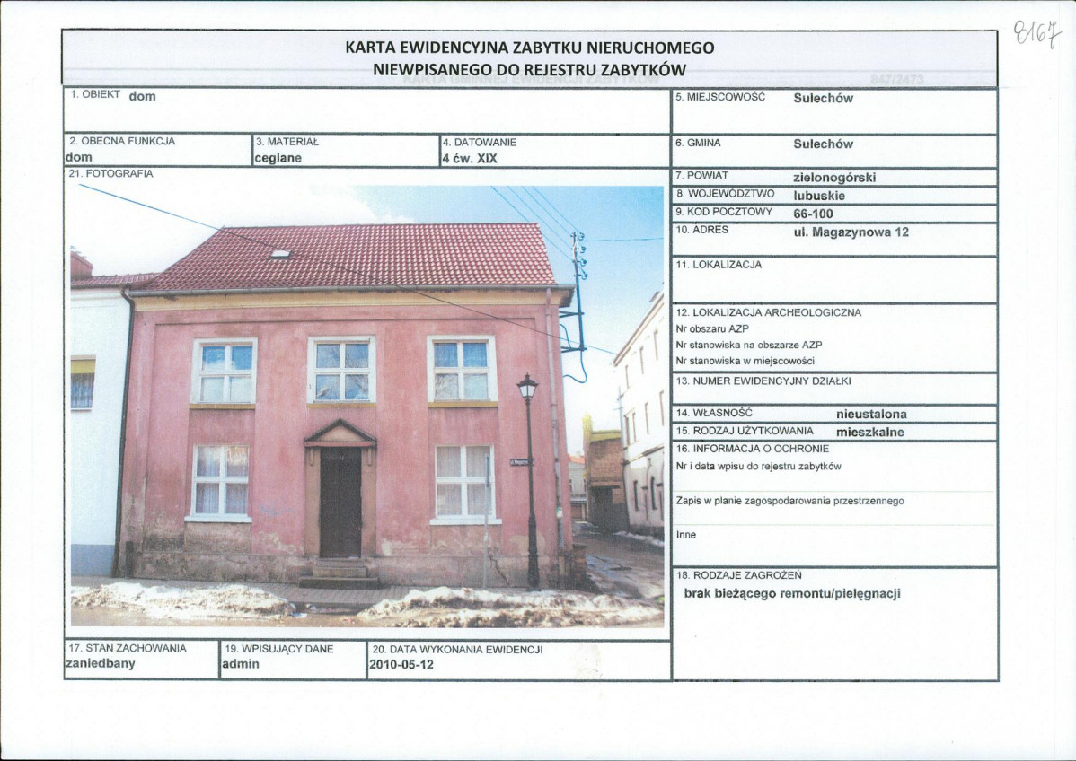 Karta obiektu niewpisanego do rejestru, skan nr 1