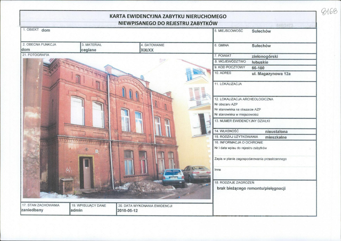 Karta obiektu niewpisanego do rejestru, skan nr 1