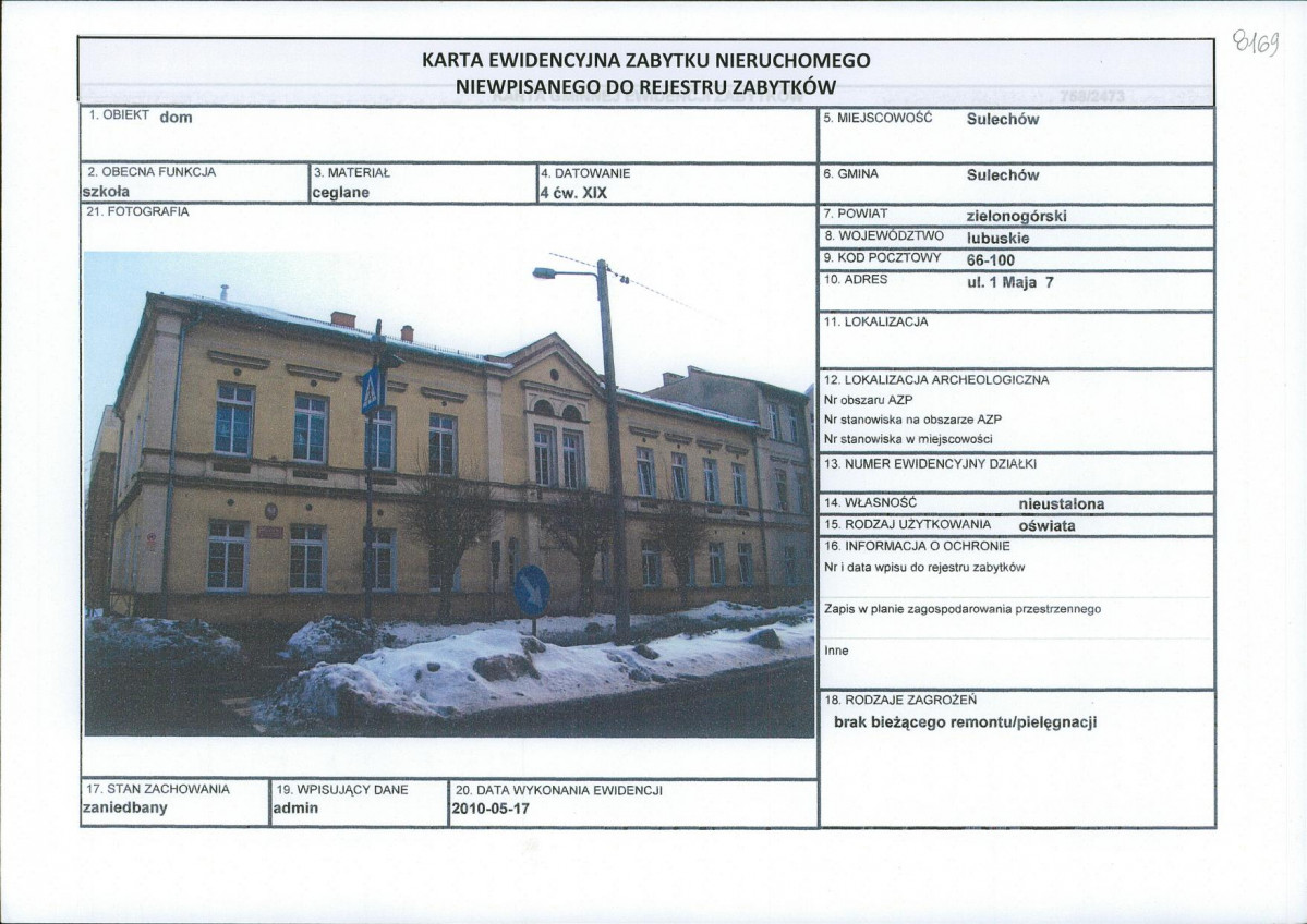 Karta obiektu niewpisanego do rejestru, skan nr 1