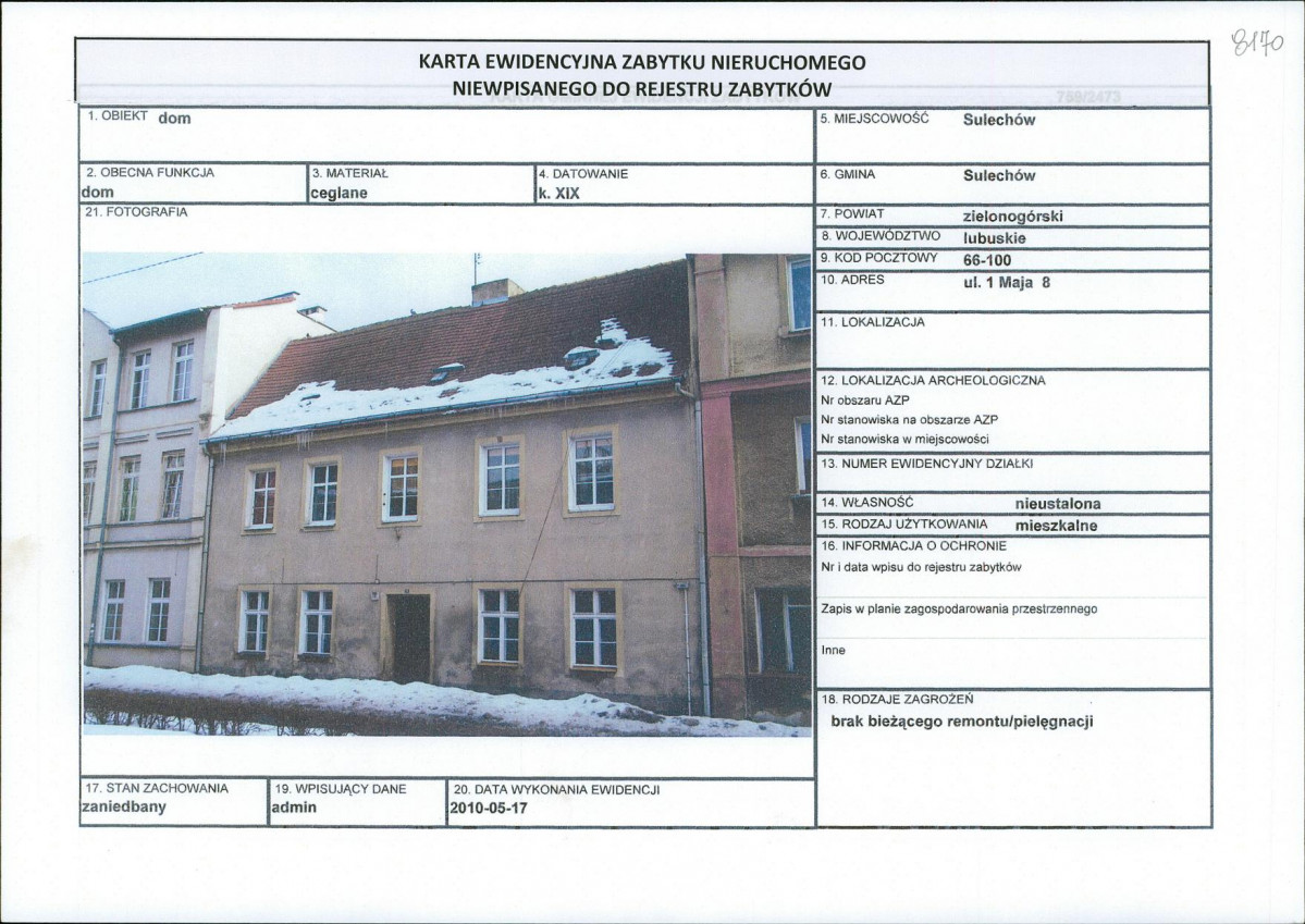 Karta obiektu niewpisanego do rejestru, skan nr 1