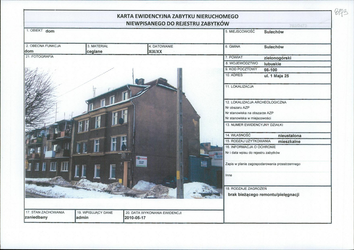 Karta obiektu niewpisanego do rejestru, skan nr 1