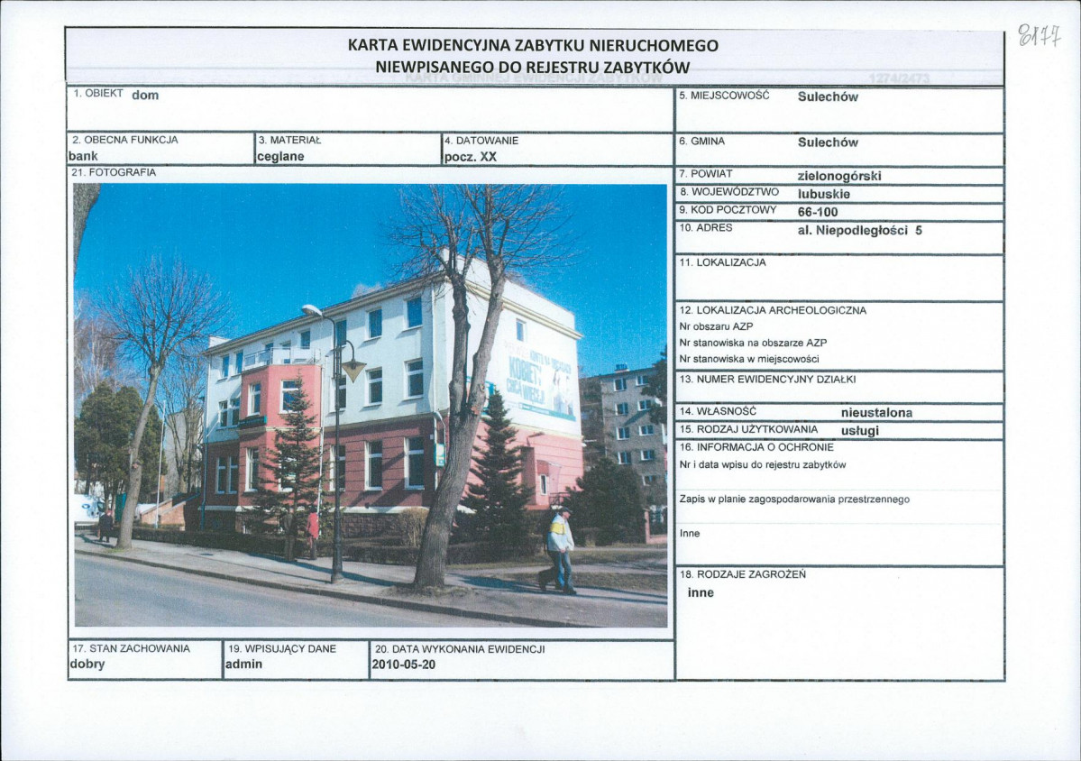 Karta obiektu niewpisanego do rejestru, skan nr 1