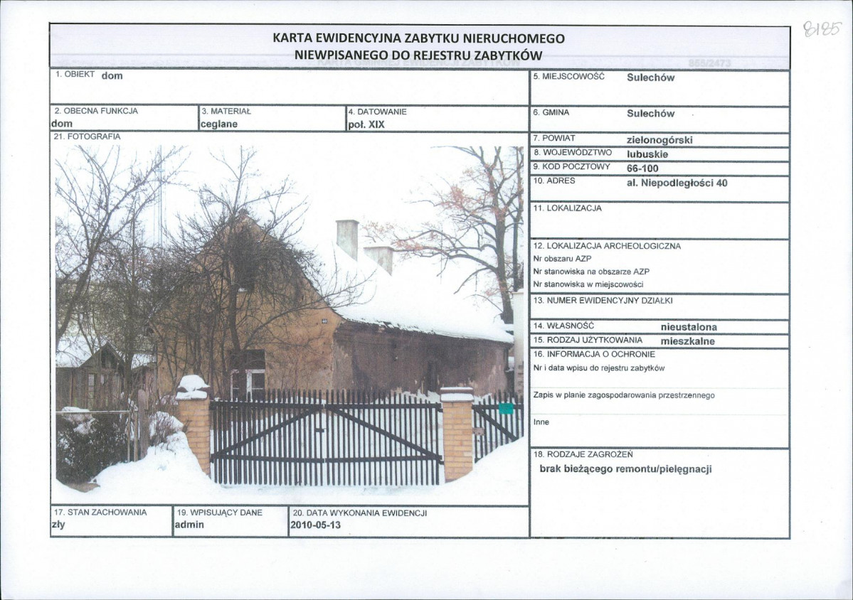 KEZN - Karta obiektu niewpisanego do rejestru, skan nr 1