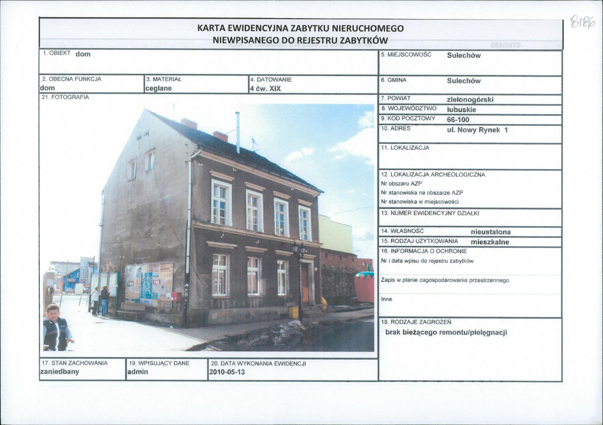 Karta obiektu niewpisanego do rejestru, skan nr 1