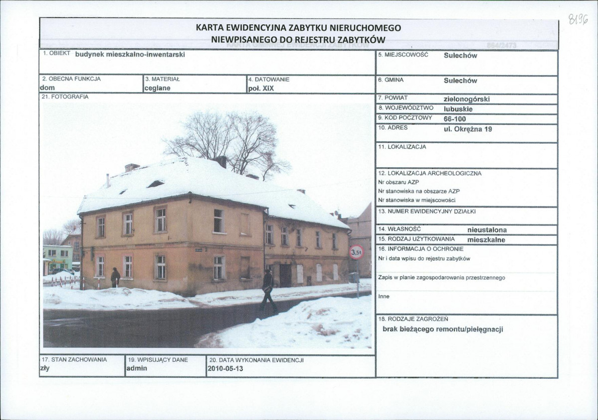 Karta obiektu niewpisanego do rejestru, skan nr 1