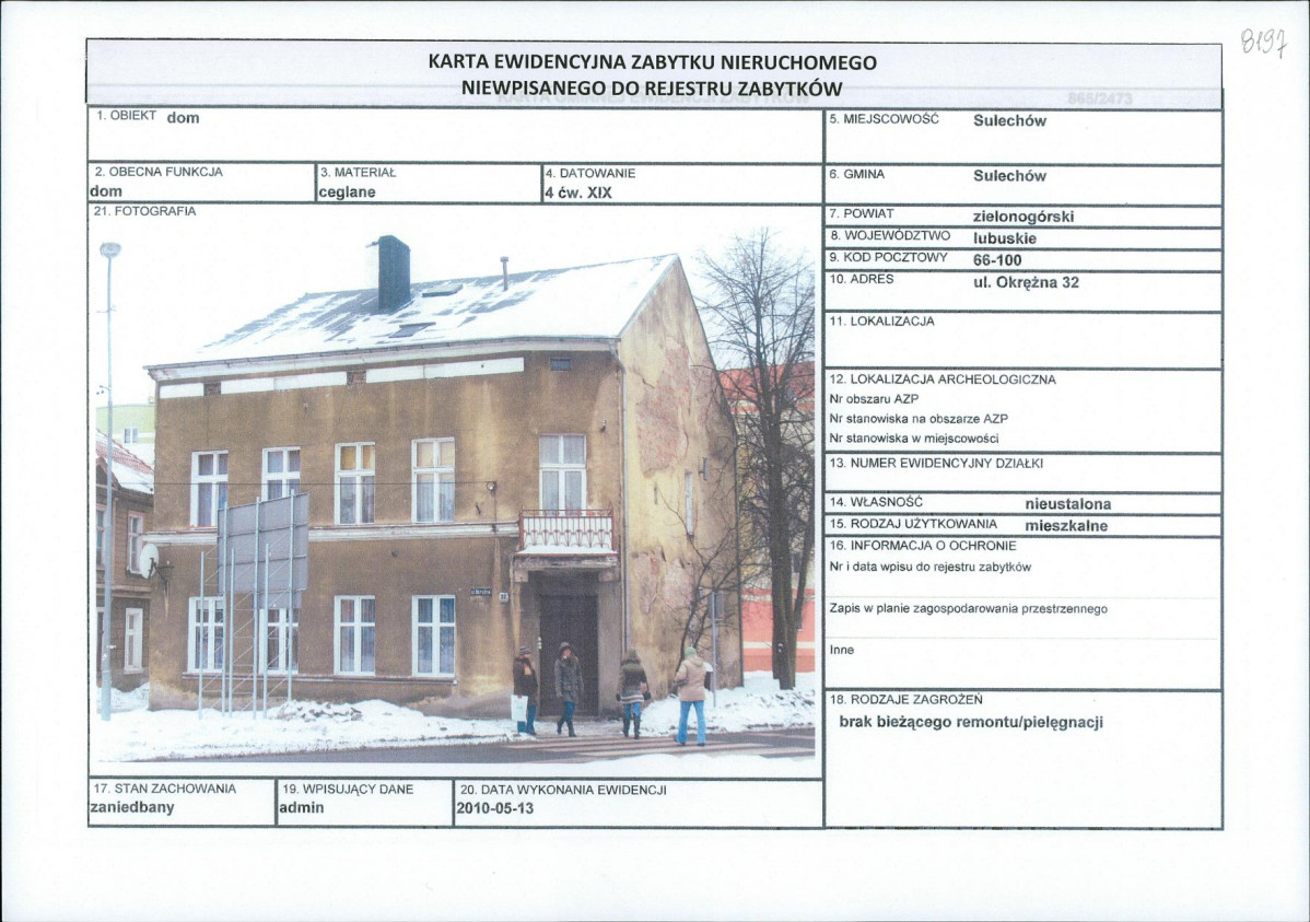 Karta obiektu niewpisanego do rejestru, skan nr 1