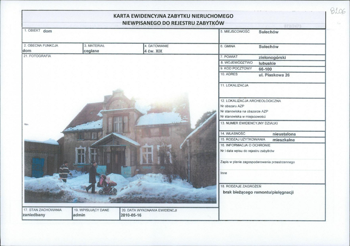 Karta obiektu niewpisanego do rejestru, skan nr 1