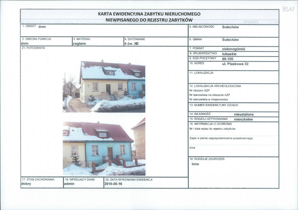 Karta obiektu niewpisanego do rejestru, skan nr 1