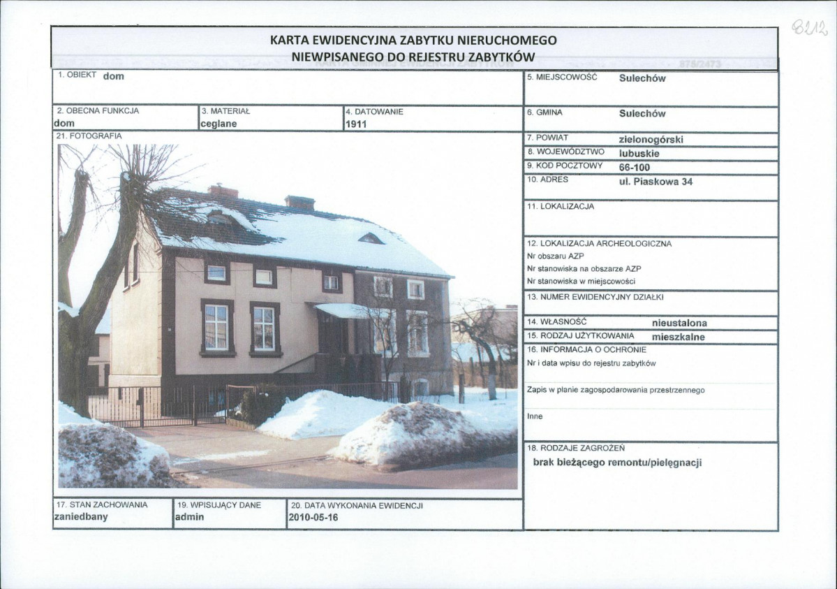 Karta obiektu niewpisanego do rejestru, skan nr 1