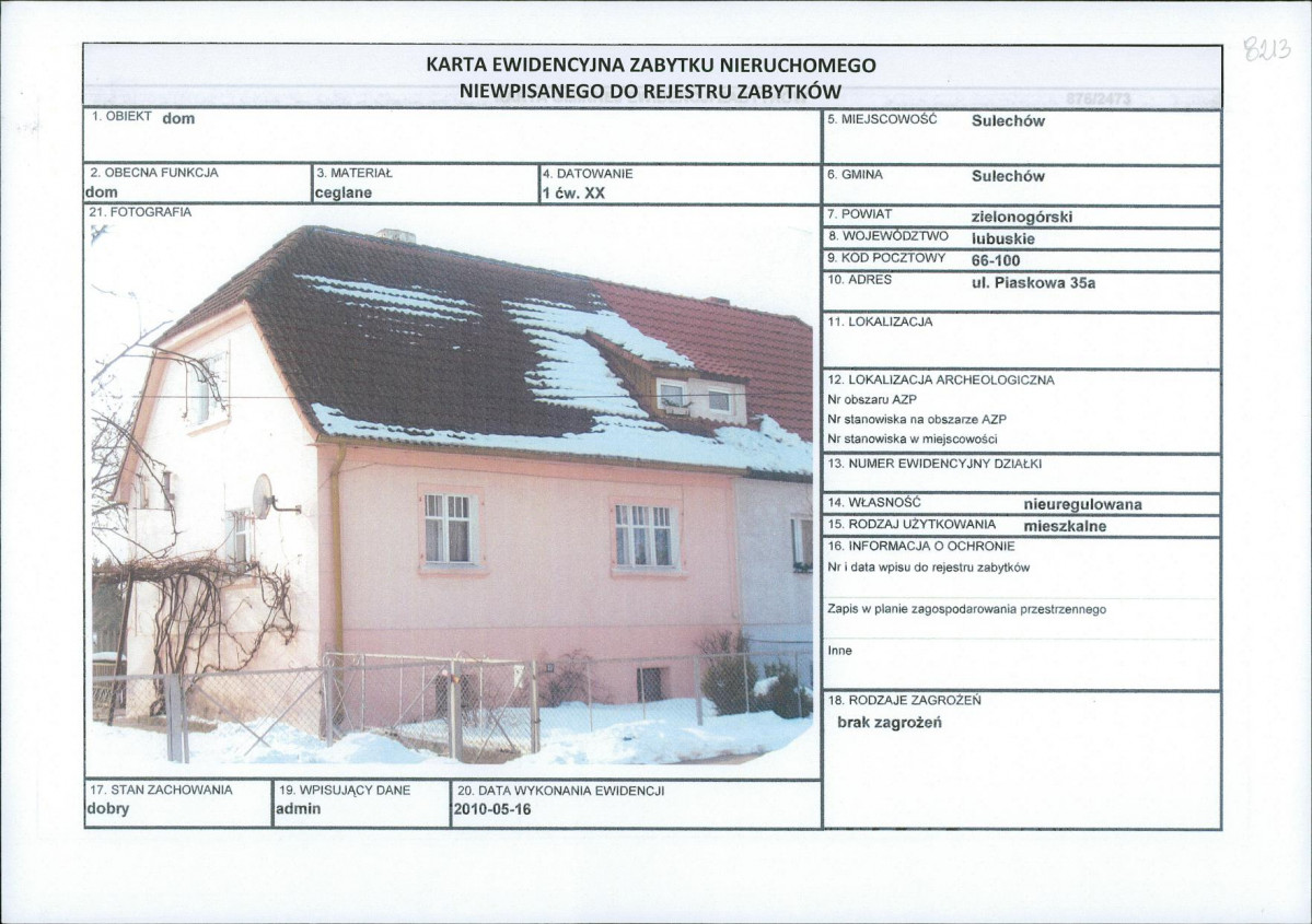 Karta obiektu niewpisanego do rejestru, skan nr 1