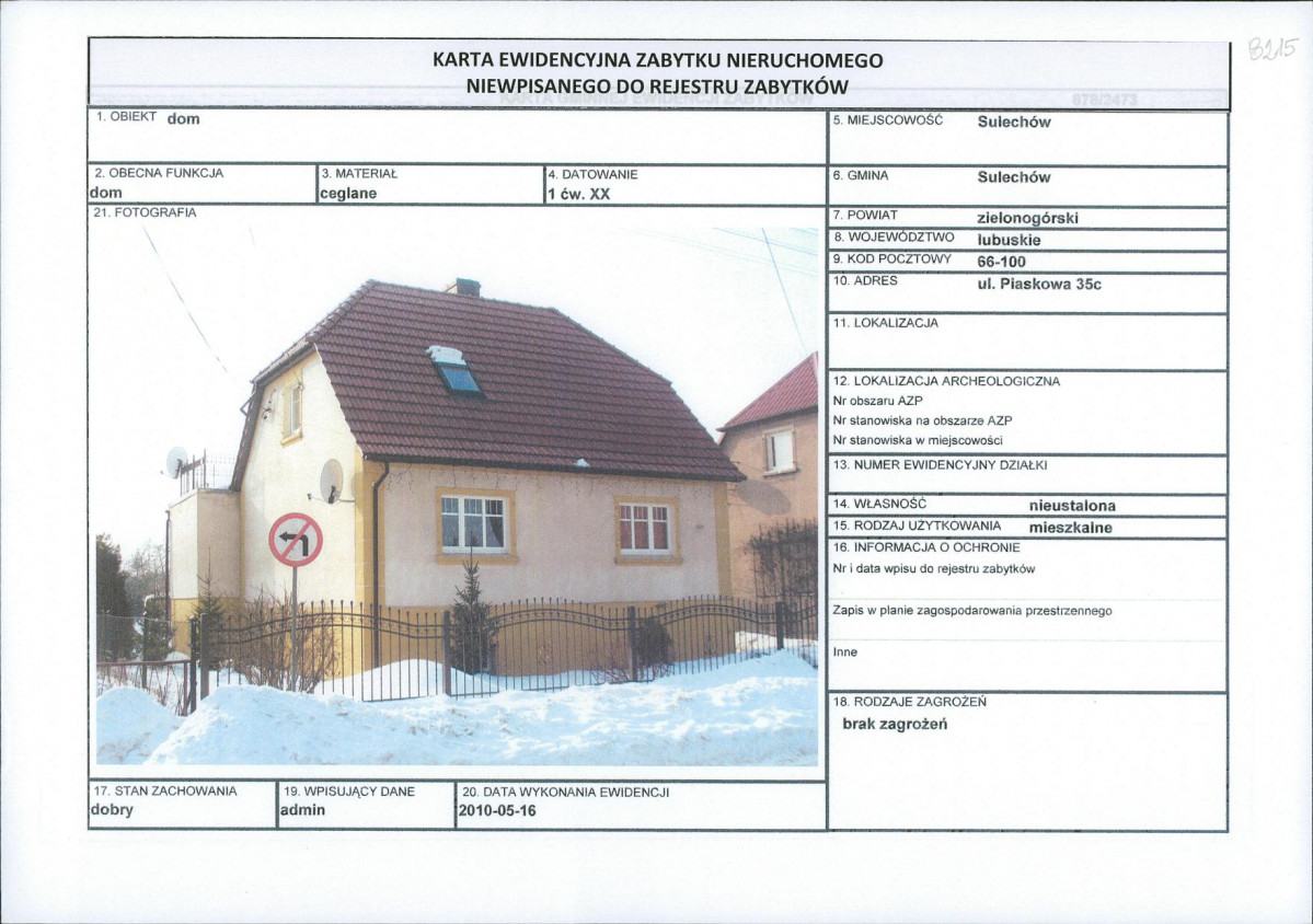Karta obiektu niewpisanego do rejestru, skan nr 1