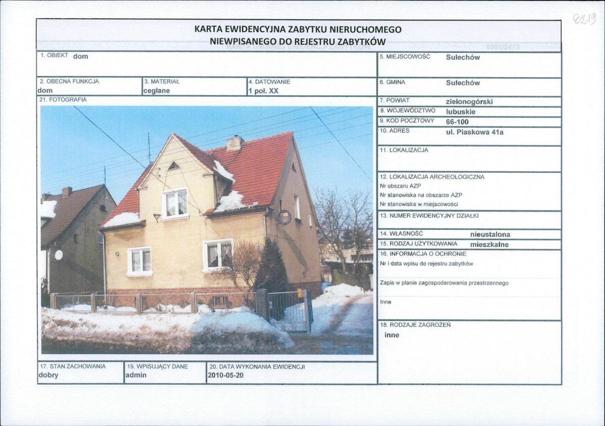 Karta obiektu niewpisanego do rejestru, skan nr 1