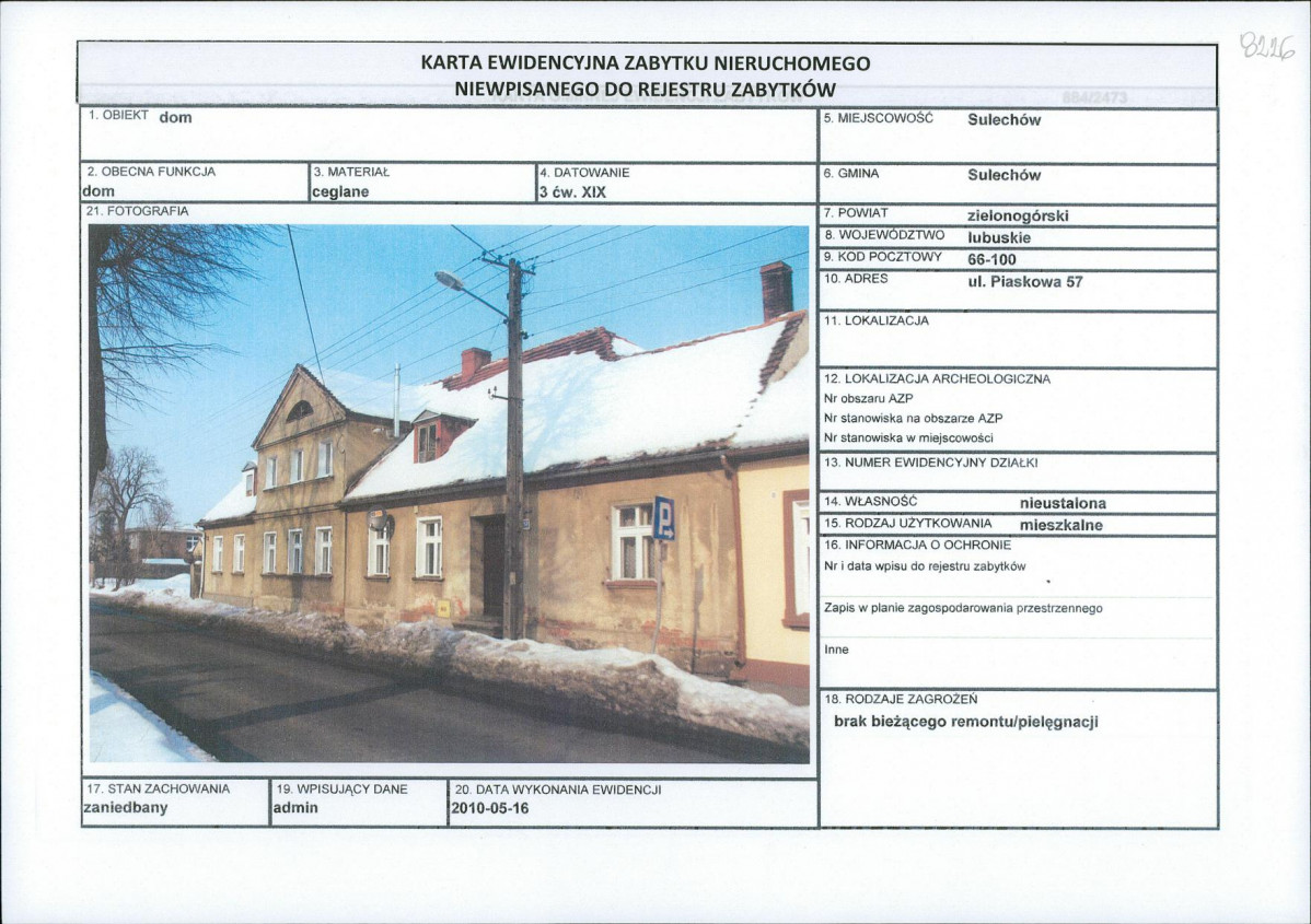 Karta obiektu niewpisanego do rejestru, skan nr 1