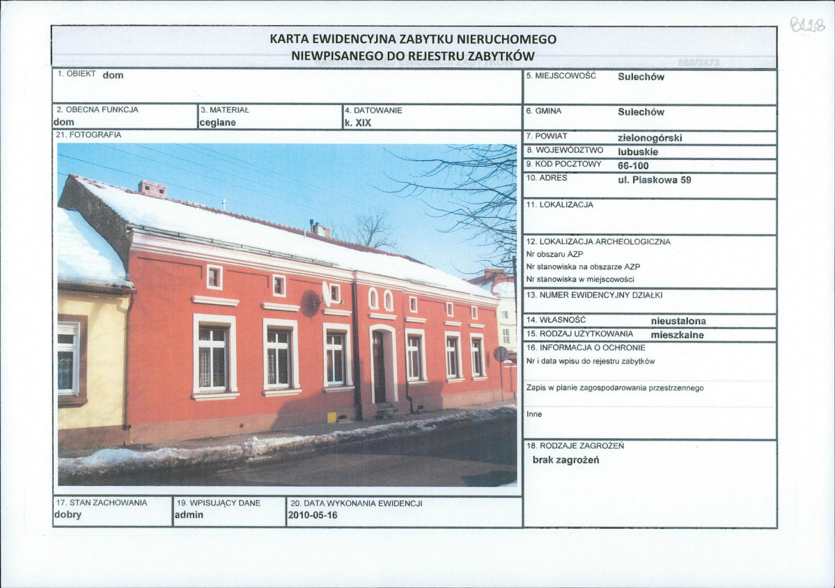 Karta obiektu niewpisanego do rejestru, skan nr 1