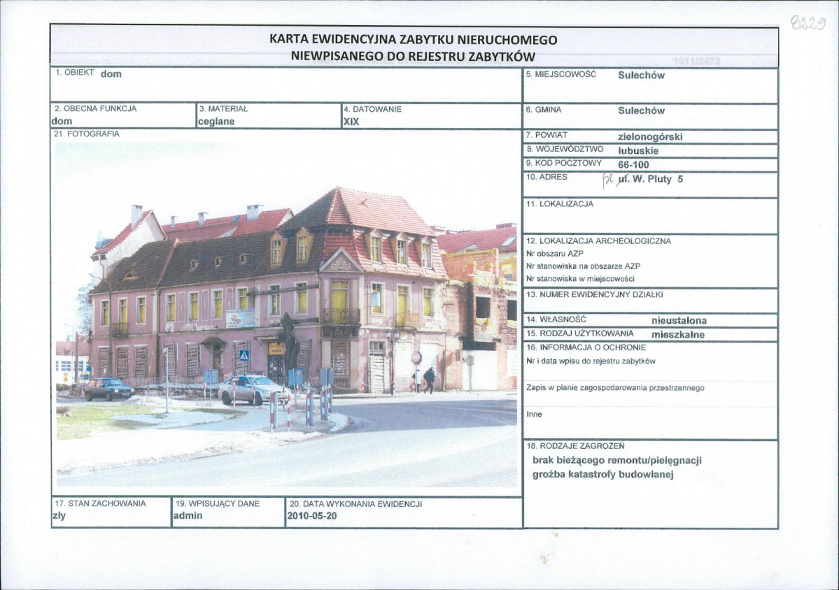 Karta obiektu niewpisanego do rejestru, skan nr 1