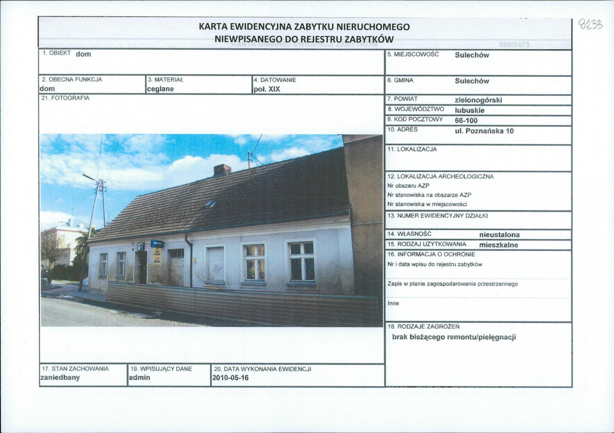 Karta obiektu niewpisanego do rejestru, skan nr 1