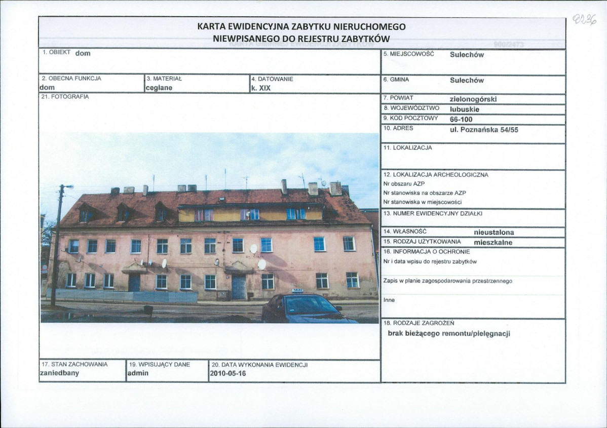 Karta obiektu niewpisanego do rejestru, skan nr 1