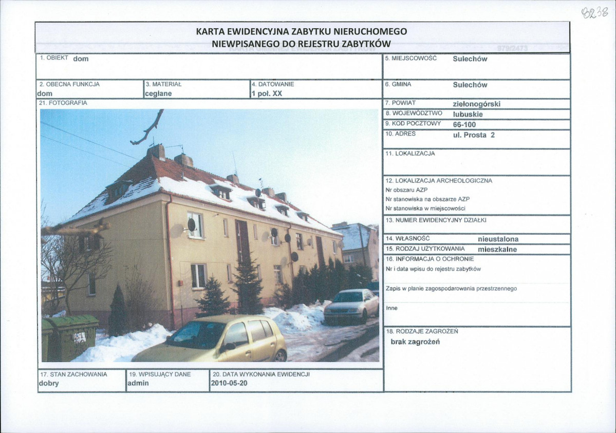 Karta obiektu niewpisanego do rejestru, skan nr 1
