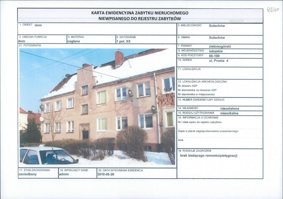 Karta obiektu niewpisanego do rejestru, skan nr 1