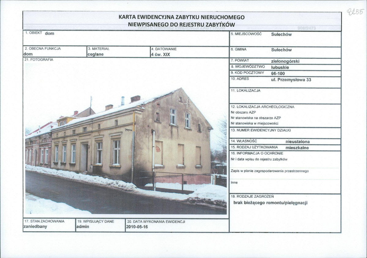 Karta obiektu niewpisanego do rejestru, skan nr 1