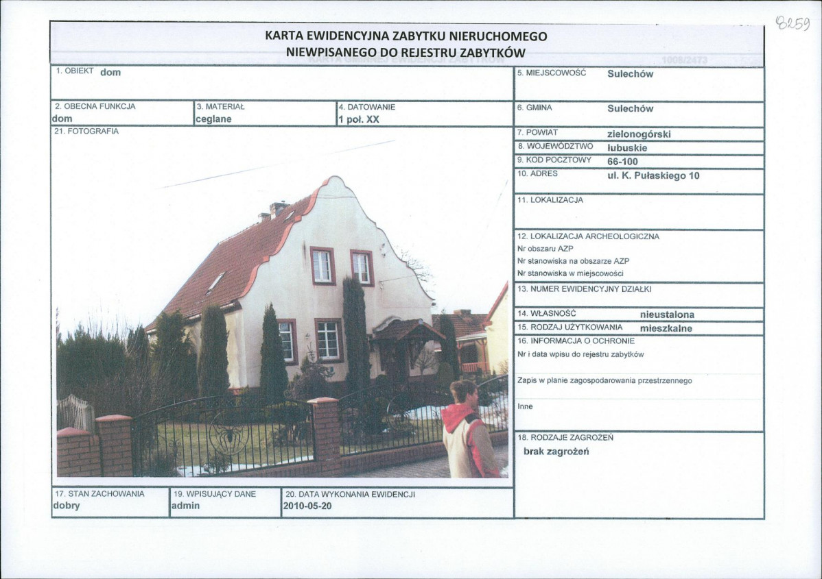 Karta obiektu niewpisanego do rejestru, skan nr 1