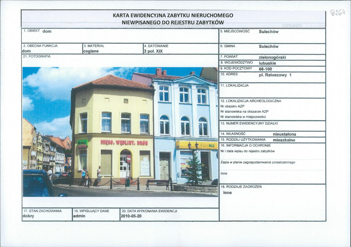 Karta obiektu niewpisanego do rejestru, skan nr 1