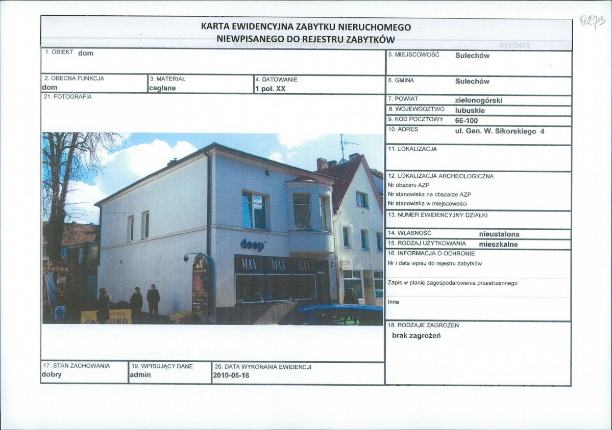 Karta obiektu niewpisanego do rejestru, skan nr 1