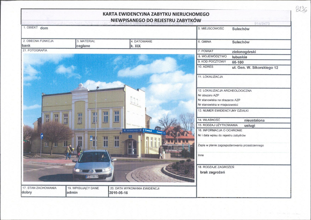 KEZN - Karta obiektu niewpisanego do rejestru, skan nr 1