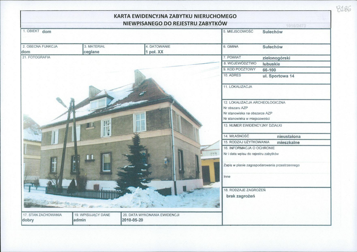 Karta obiektu niewpisanego do rejestru, skan nr 1